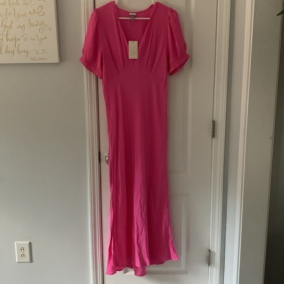 NWT A New Day Pink size M Women's Puff Short Sleeve Dress maxi classic v neck - Picture 6 of 11